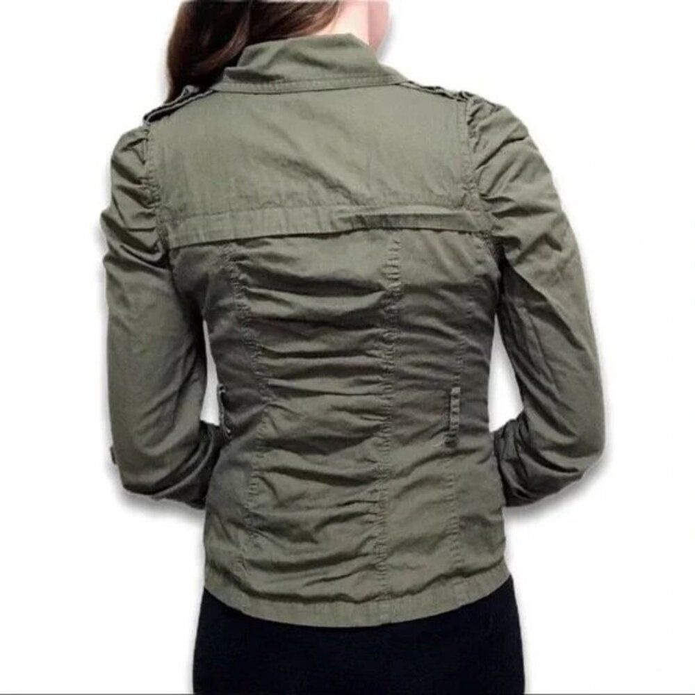 Green Utility Jacket Lightweight Ruched‎ Zip Front Small - Picture 3 of 11